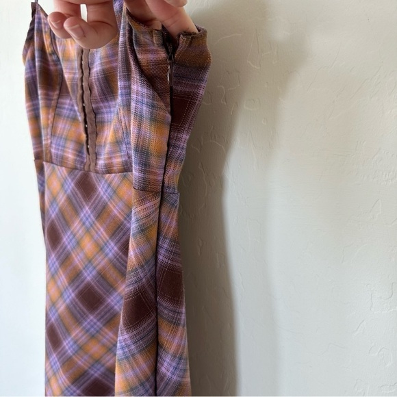 Urban Outfitters Purple Orange Brown Plaid Hook & Eye Spaghetti Strap Mini Dress - Picture 6 of 16